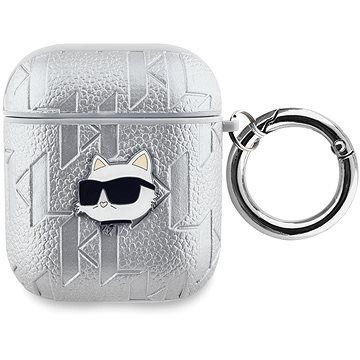 Karl Lagerfeld PU Embossed Choupette Head Hülle für AirPods 1/2 Silver