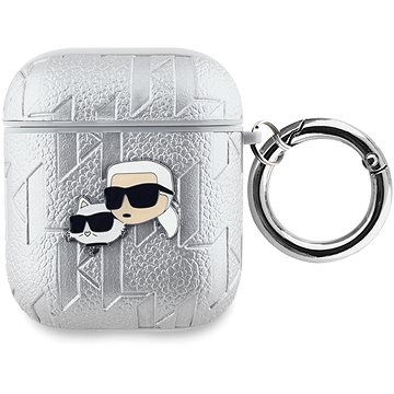 Karl Lagerfeld PU Embossed Karl and Choupette Heads Hülle für AirPods 1/2 Silver