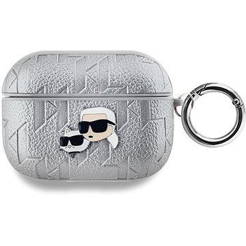 Karl Lagerfeld PU Embossed Karl and Choupette Heads Hülle für AirPods Pro Silver