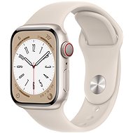 Apple Watch Series 8 41mm Cellular mit Aluminiumgehäuse in Polarstern und weißem Sportarmband - Smartwatch