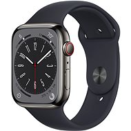 Apple Watch Series 8 45mm Cellular Edelstahlgehäuse Graphit mit Sportarmband in Mitternacht - Smartwatch