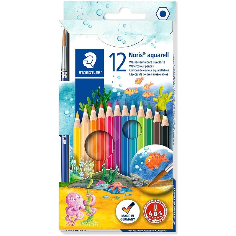 STAEDTLER Wasservermalbare Bunstifte mit Pinsel - 12 Farben - Buntstifte