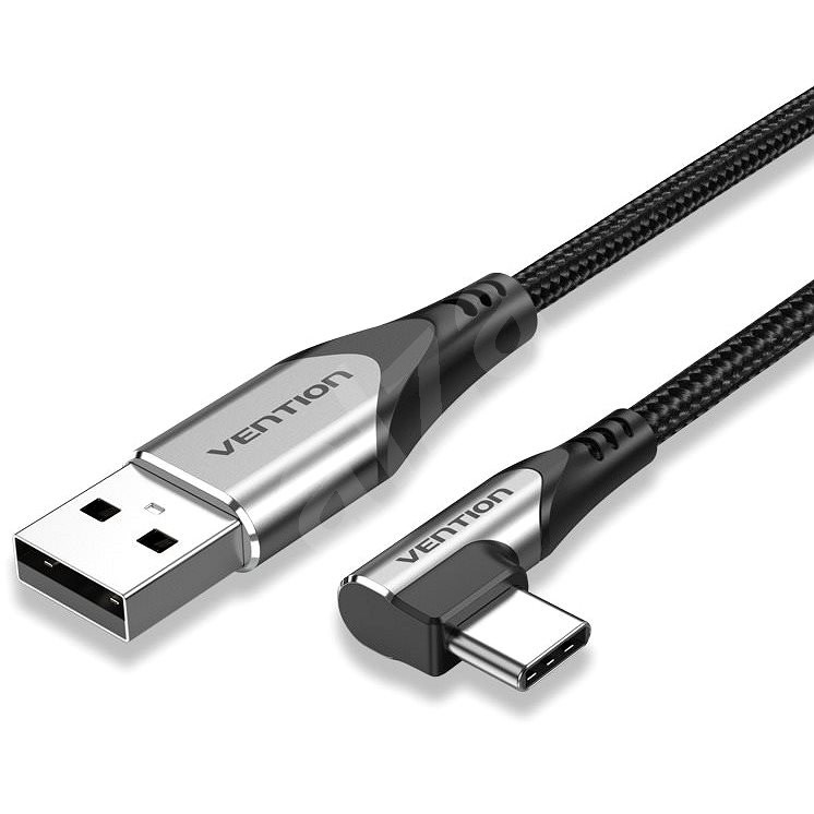 Vention Type-C (USB-C) 90° <-> USB 2.0 Cotton Cable Gray 1m Aluminum Alloy Type - Datenkabel