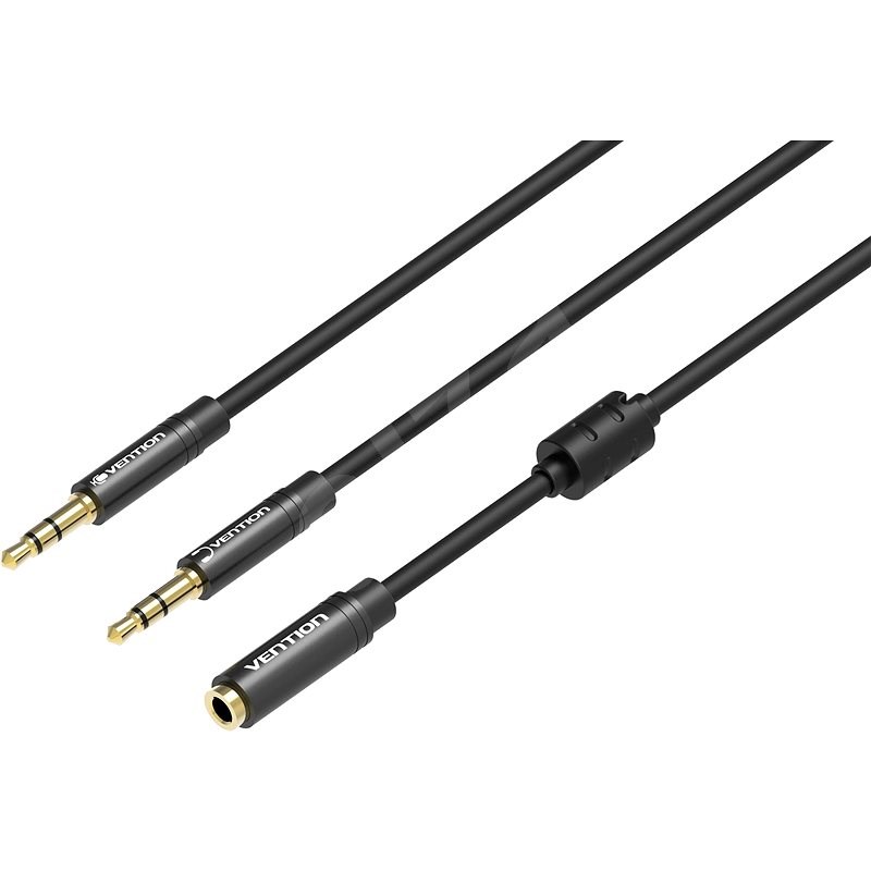 Vention 2x 3.5mm (M) to 4-Pole 3.5mm (F) Stereo Splitter Cable 0.3M Black Metal Type - Adapter