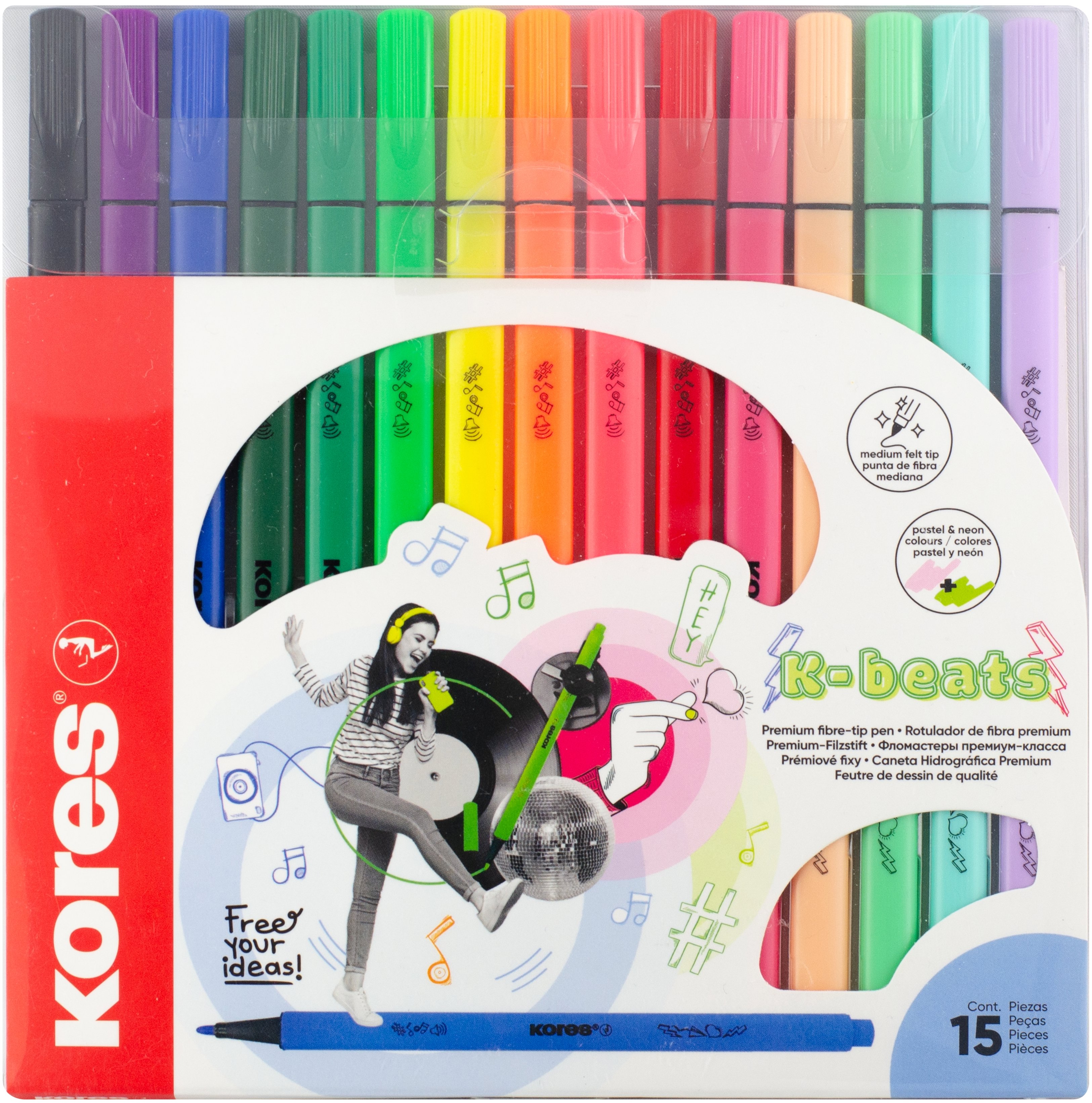 KORES K-Beats, mittelgroße Spitze - Set mit 15 Farben